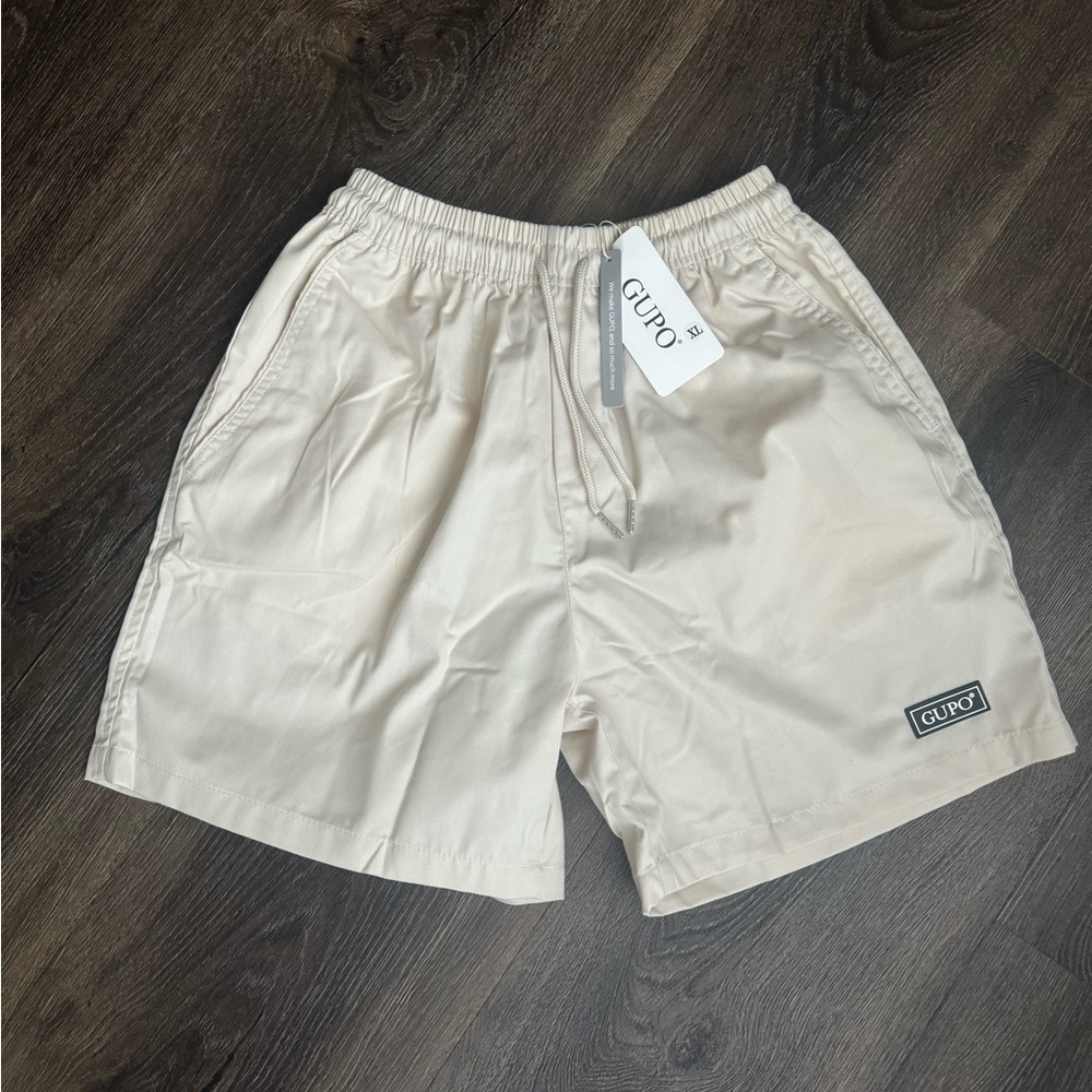 Tan Athletic Shorts with Elastic Waistband